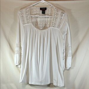 KIKIT White Crochet-Yoke Women’s Blouse